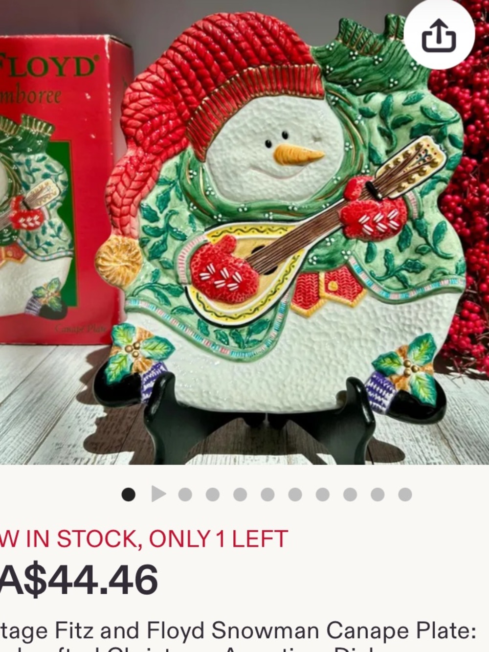 PICK ANY 3 ITEMS FOR $10 - Fitz and Floyd Green & Red Snowman Plate